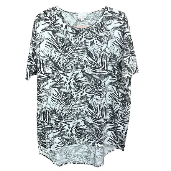 Lularoe‎ Irma Womens Small TROPICAL PLANT High Low Tunic Top Shirt Black White - Picture 1 of 4